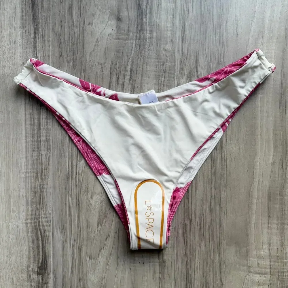 L*SPACE Floral Bikini Bottom White Pink Women’s XL